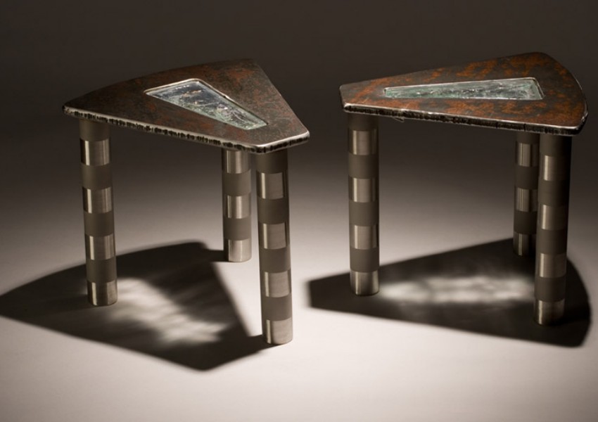 'Wedges' from 'Light Within' series — steel plate, cast glass, frosted stainless