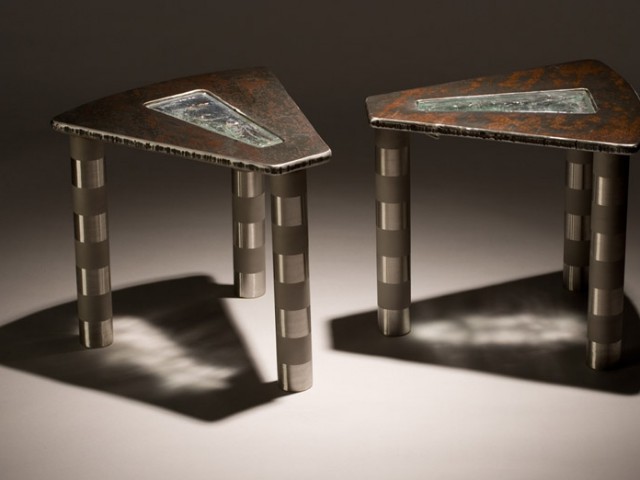 Side-tables with inlaid glass